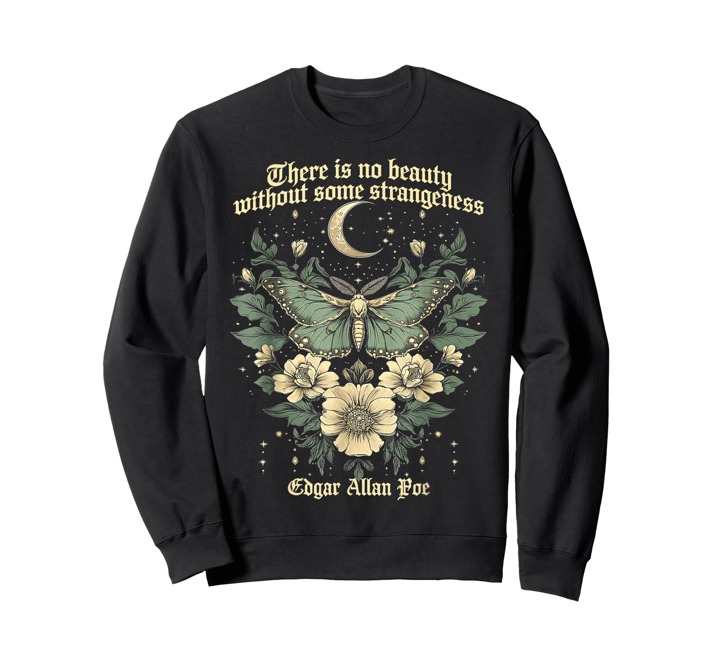 Dark Academia Aesthetic Edgar Allan Poe Moth Moon T-Shirt