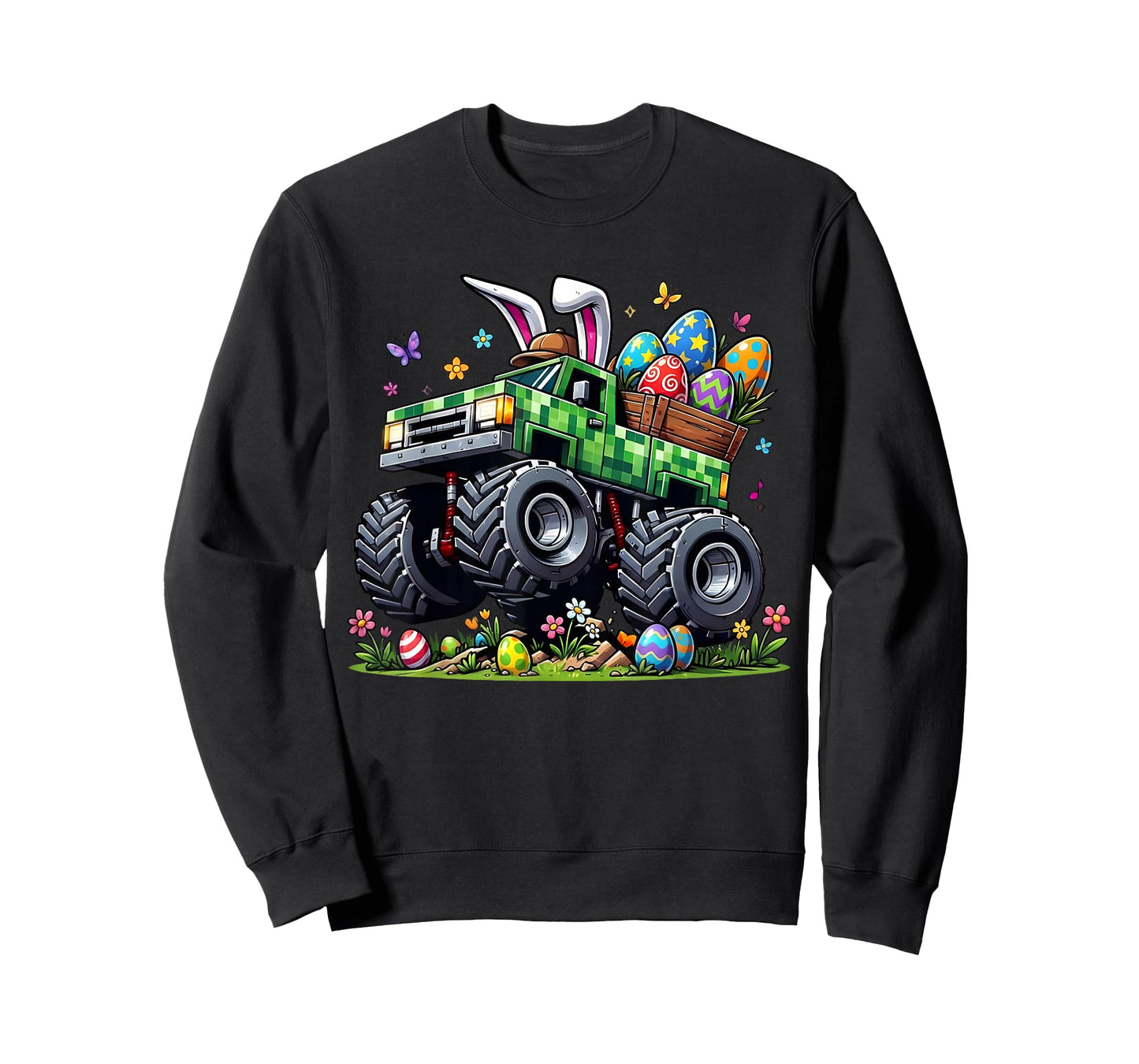 Easter Monster Truck Bunny Pixel Gamer Egg Hunt Boys Kids T-Shirt