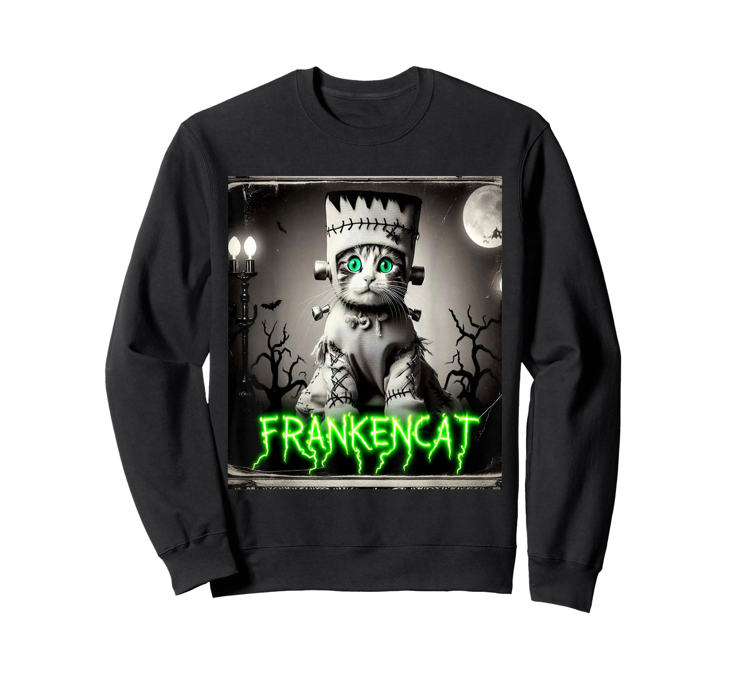 Frankencat Frankenstein Cat Vintage Photo Halloween Funny T-Shirt