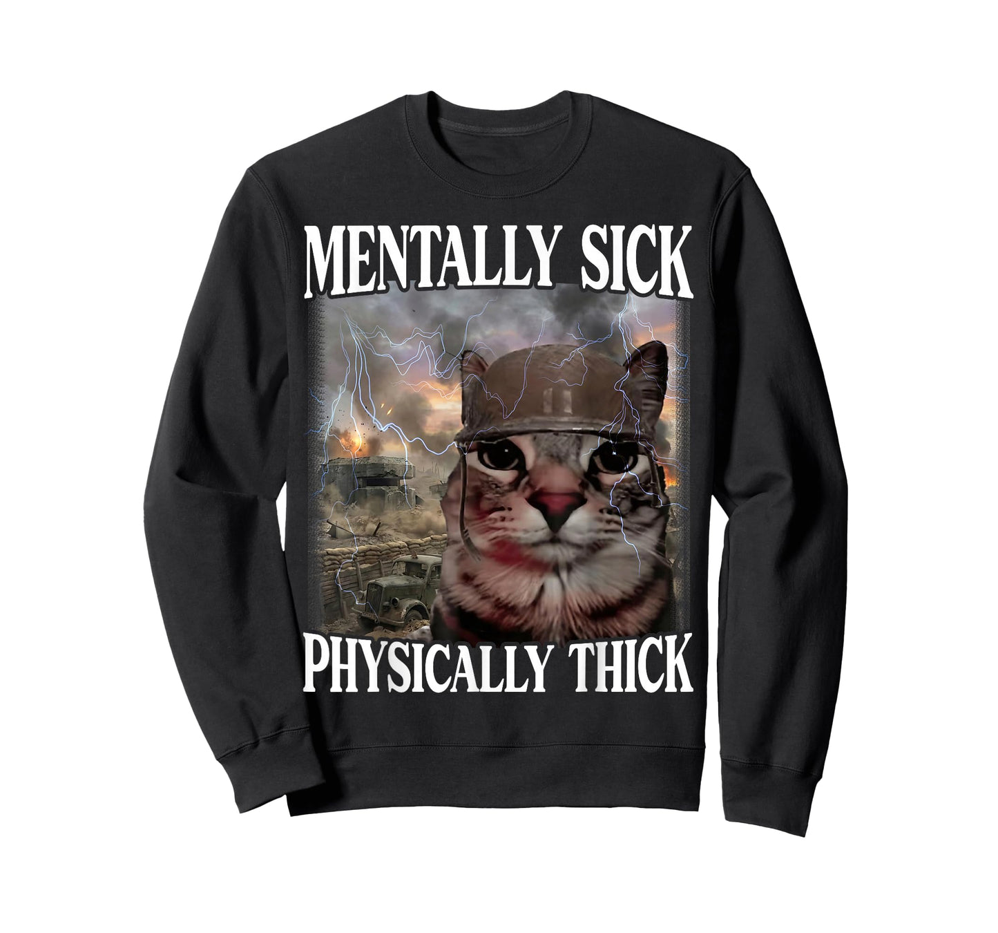 Mentally Sick Physically Thick Funny Cat Meme Helmet Soldier T-Shirt