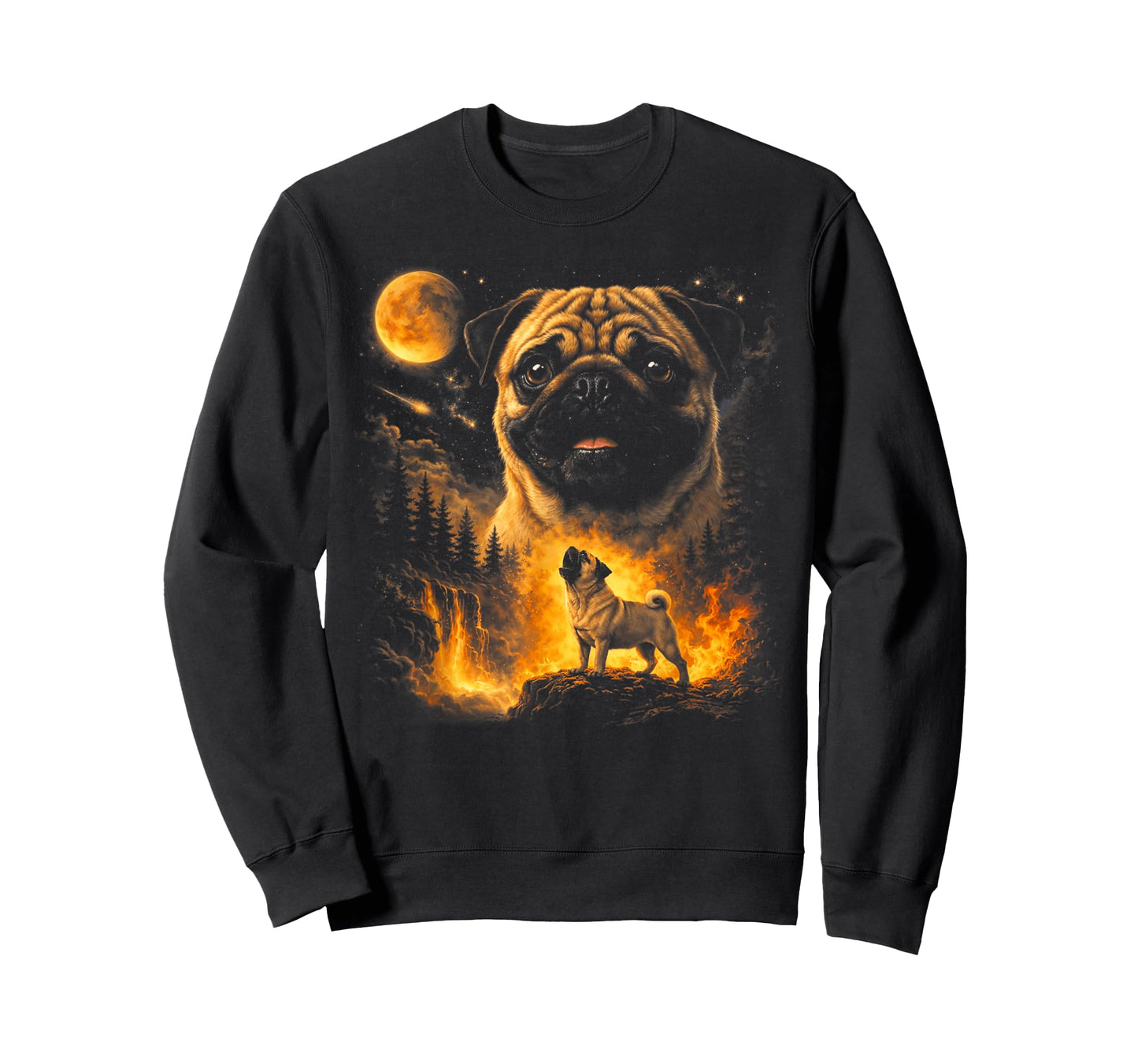 Pug Howling to The Moon Vintage 90s Moon Animals Tee T-Shirt