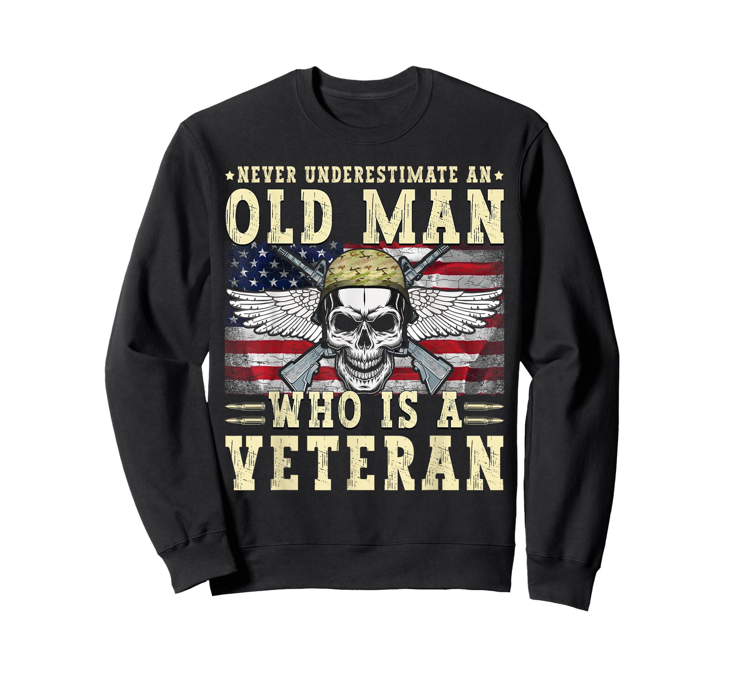 Never Underestimate Old Man Veterans Day USA Flag Patriotic T-Shirt
