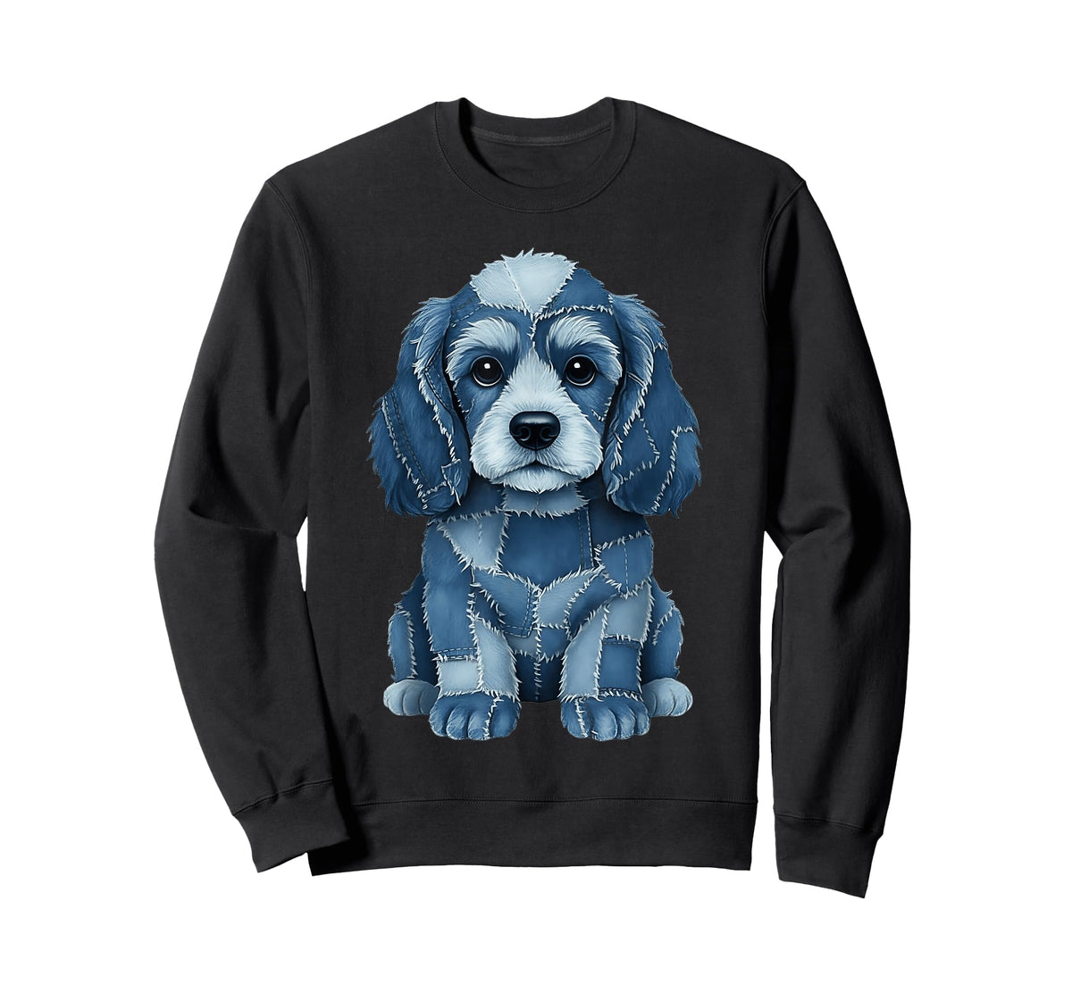 Funny Cocker Dog Blue Denim Patchwork Pattern T-Shirt