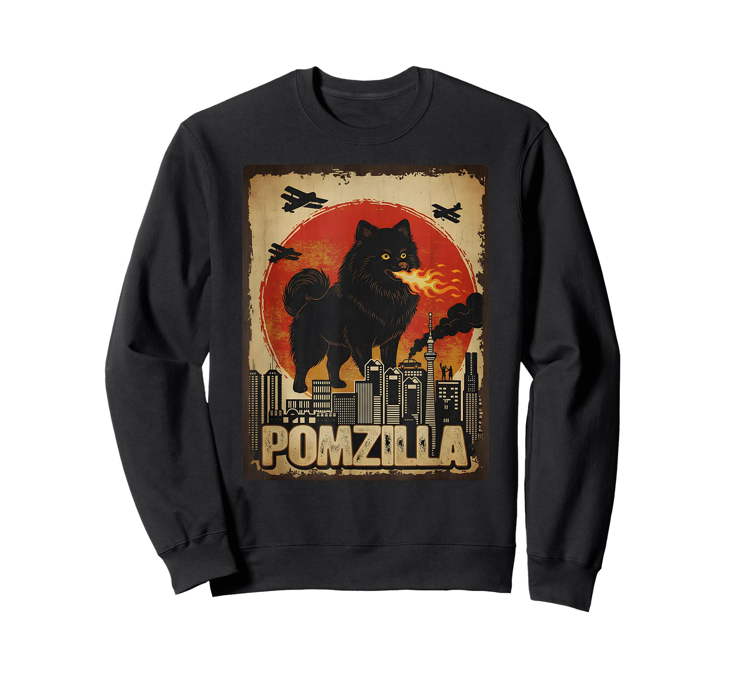 Funny Pomzilla Black Pomeranian Dog Monster Vintage Japanese T-Shirt