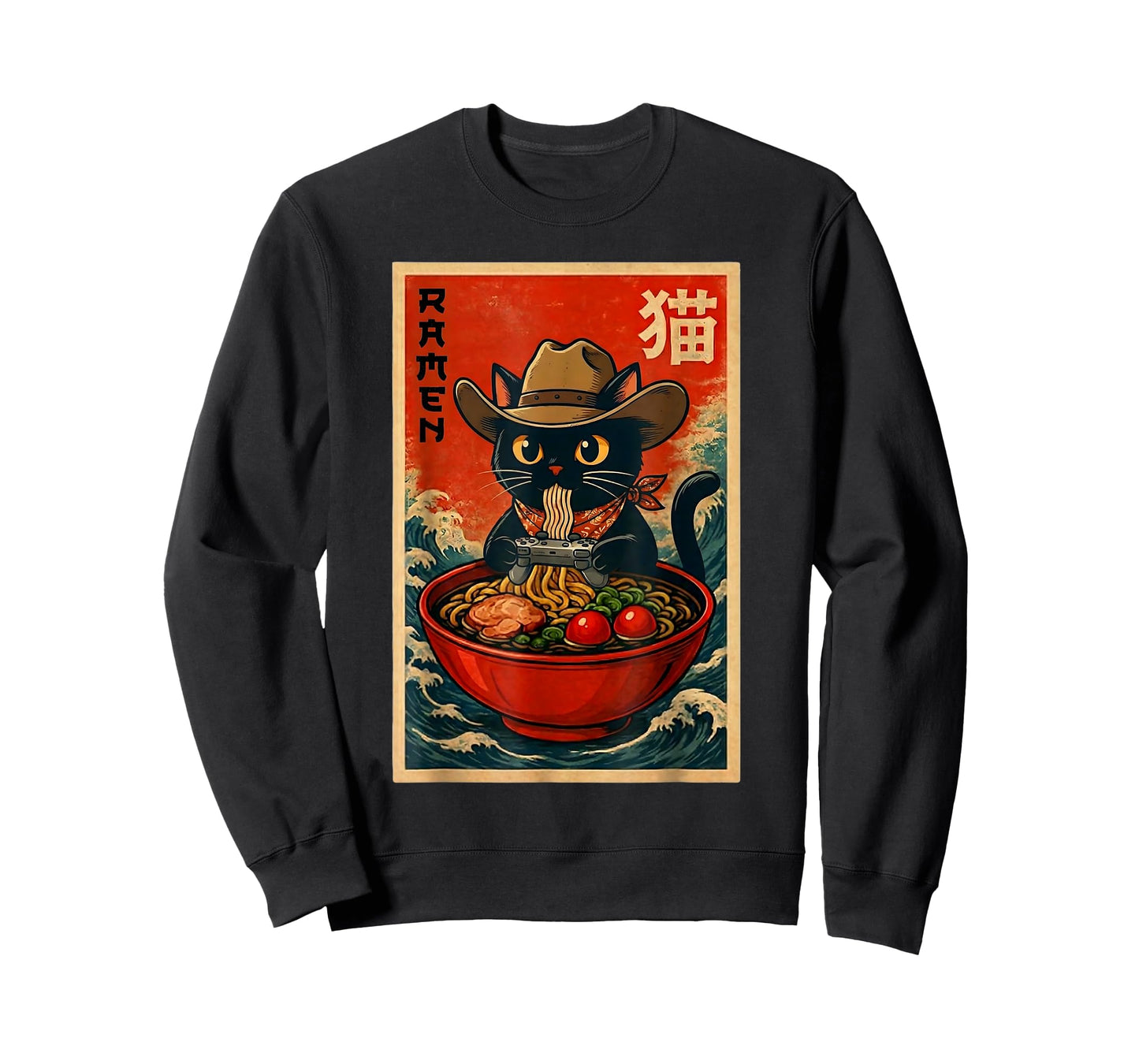 Cowboy Cat Ramen Retro Japanese Cat Gaming Noodle Teens T-Shirt