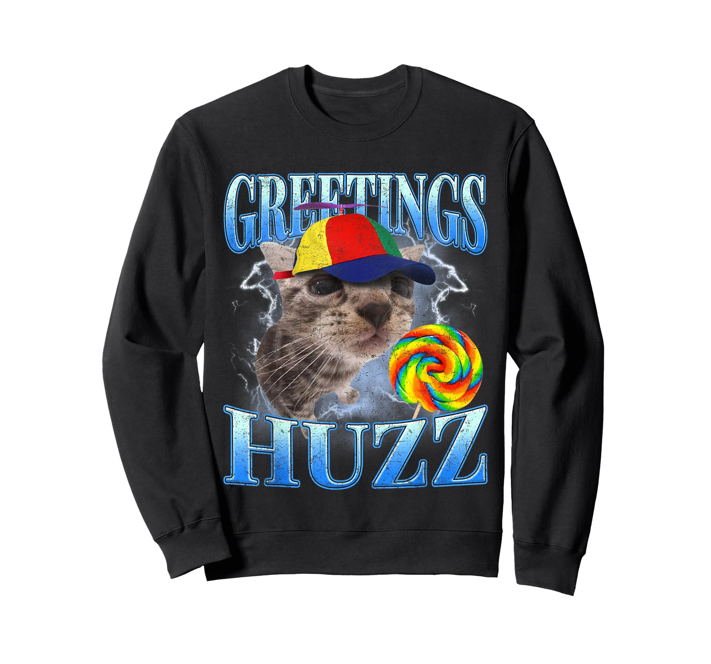 Greetings Huzz Retro Lollipop Cat Meme Funny Gen Z Alpha T-Shirt