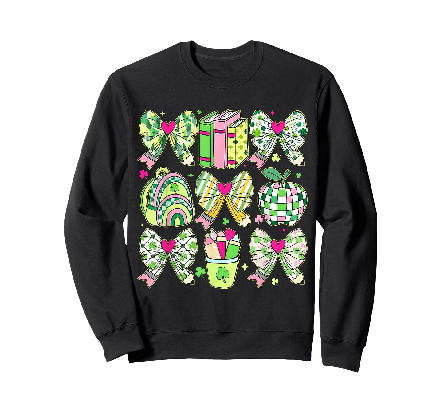 St Patricks Day Teacher Pencil Bow Shamrock Apple Girl Women T-Shirt