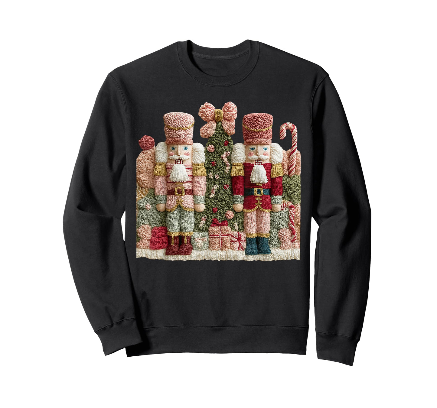 Coquette Christmas Tree Pink Nutcrackers Faux Yarn Crochet T-Shirt