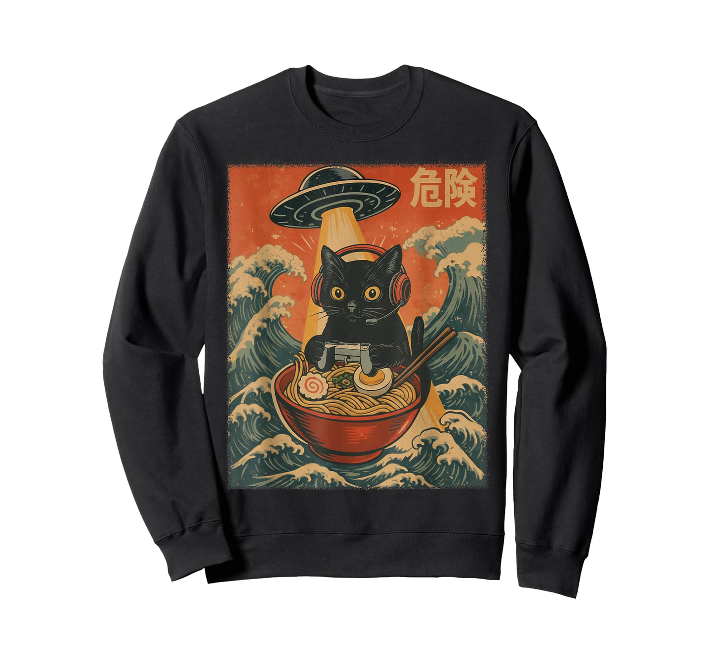 Cute Kawaii Gamer Cat with UFO Funny Japanese Kawaii Anime T-Shirt