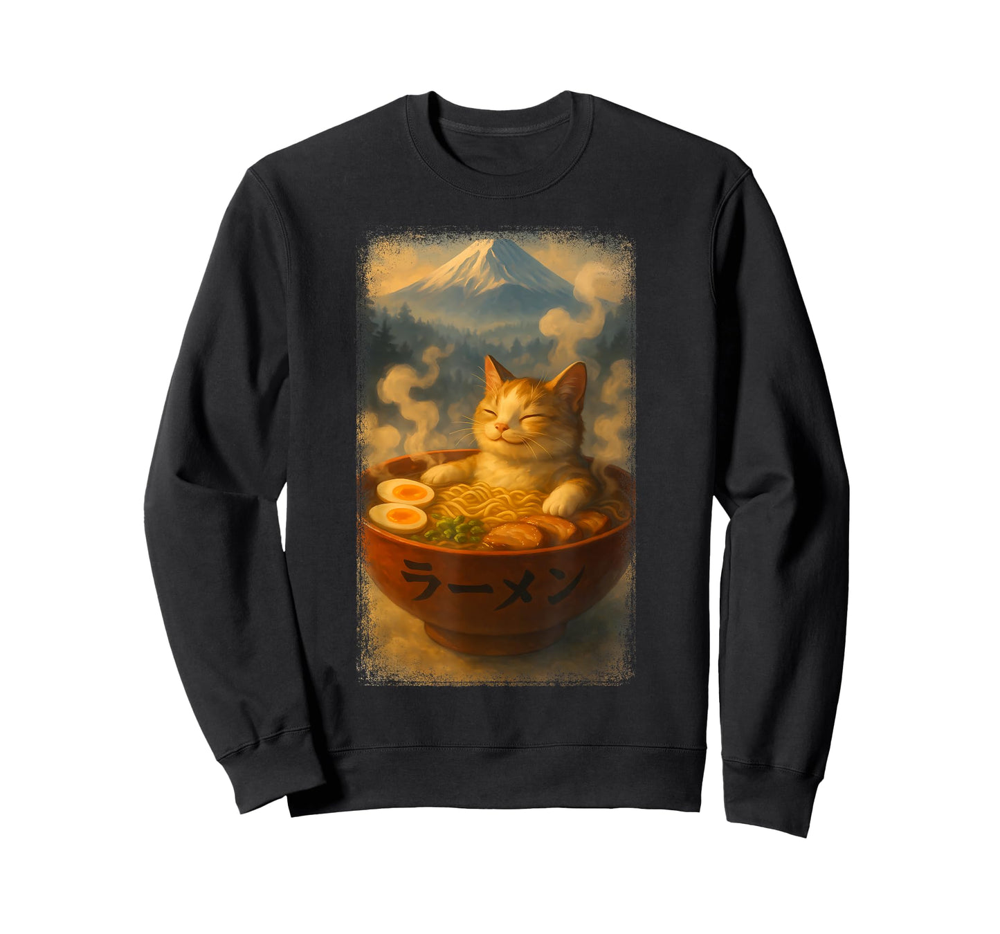 Cute Noodle Bowl Beside Mountain Kawaii Japanese Ramen Cat T-Shirt