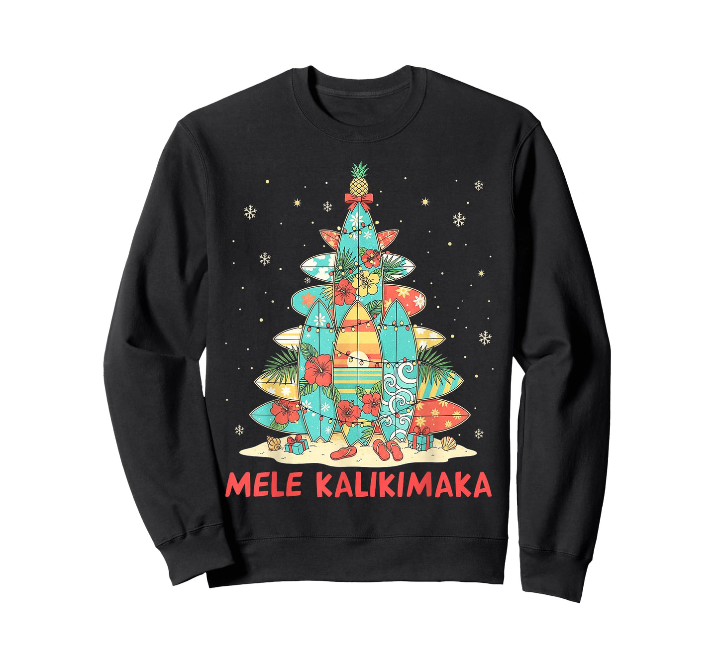 Hawaiian Surfboard Christmas Tree Mele Kalikimaka Tropical T-Shirt