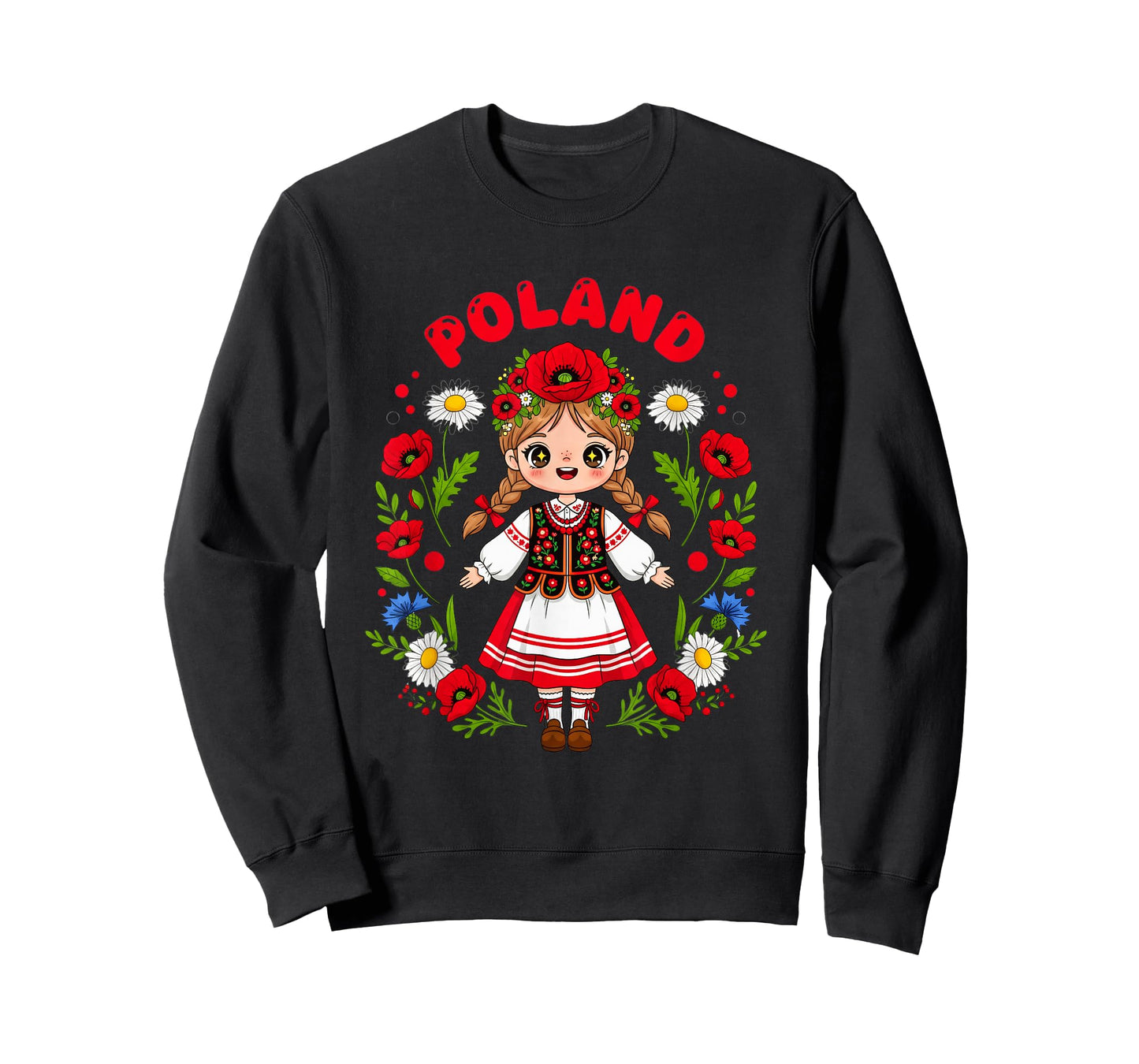 Cute Poland Girl Traditional Folk Dress Flowers Kids Polish T-Shirt