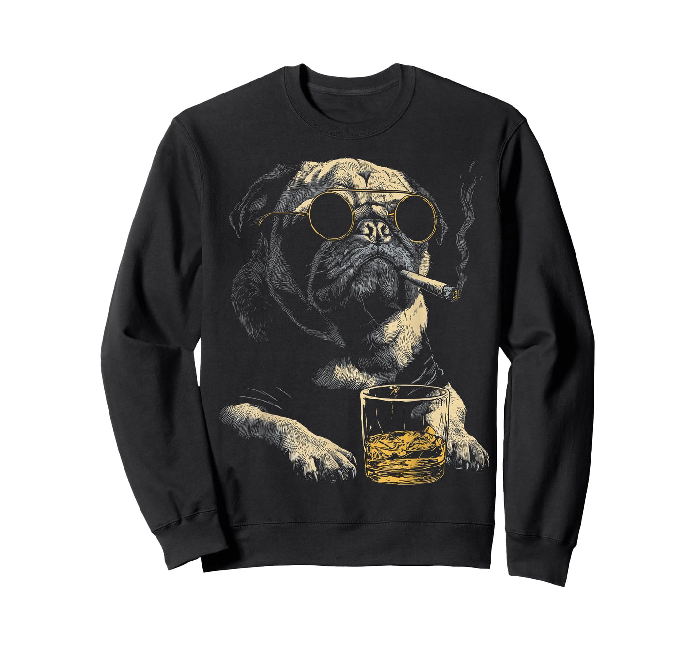Pug Smoking Cigarette Whisky Lover Funny Dog T-Shirt
