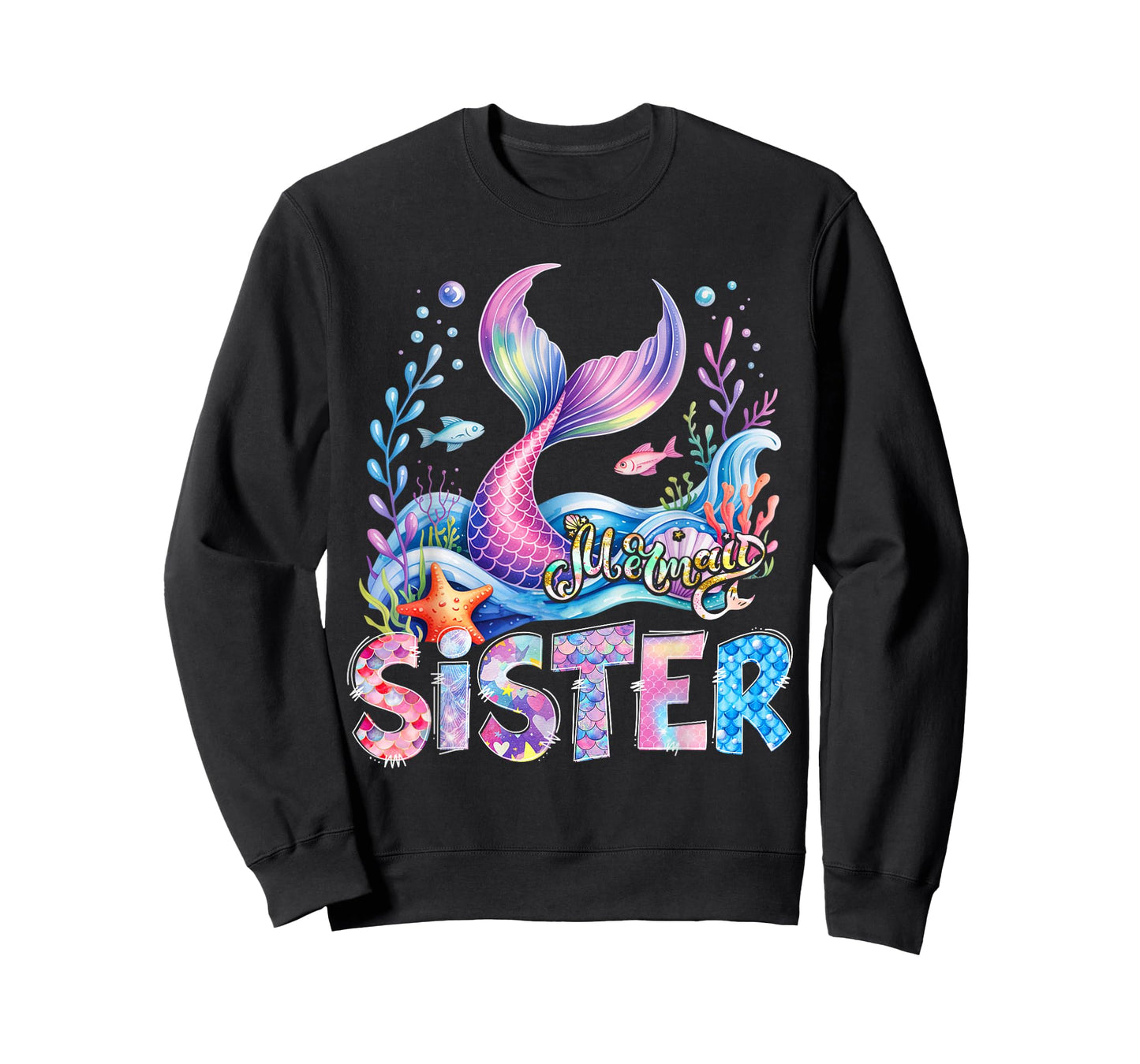 Mermaid Sister Family Matching Birthday Girl Party T-Shirt