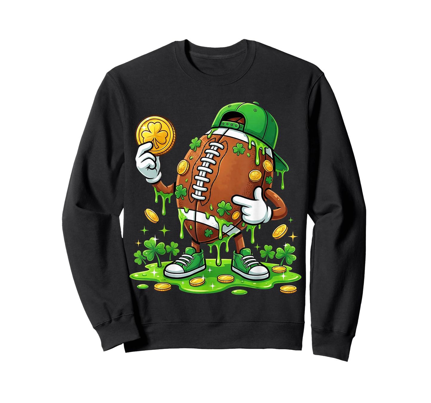 Youth Boys St Patricks Day Football Drip Shamrock Men Sports T-Shirt