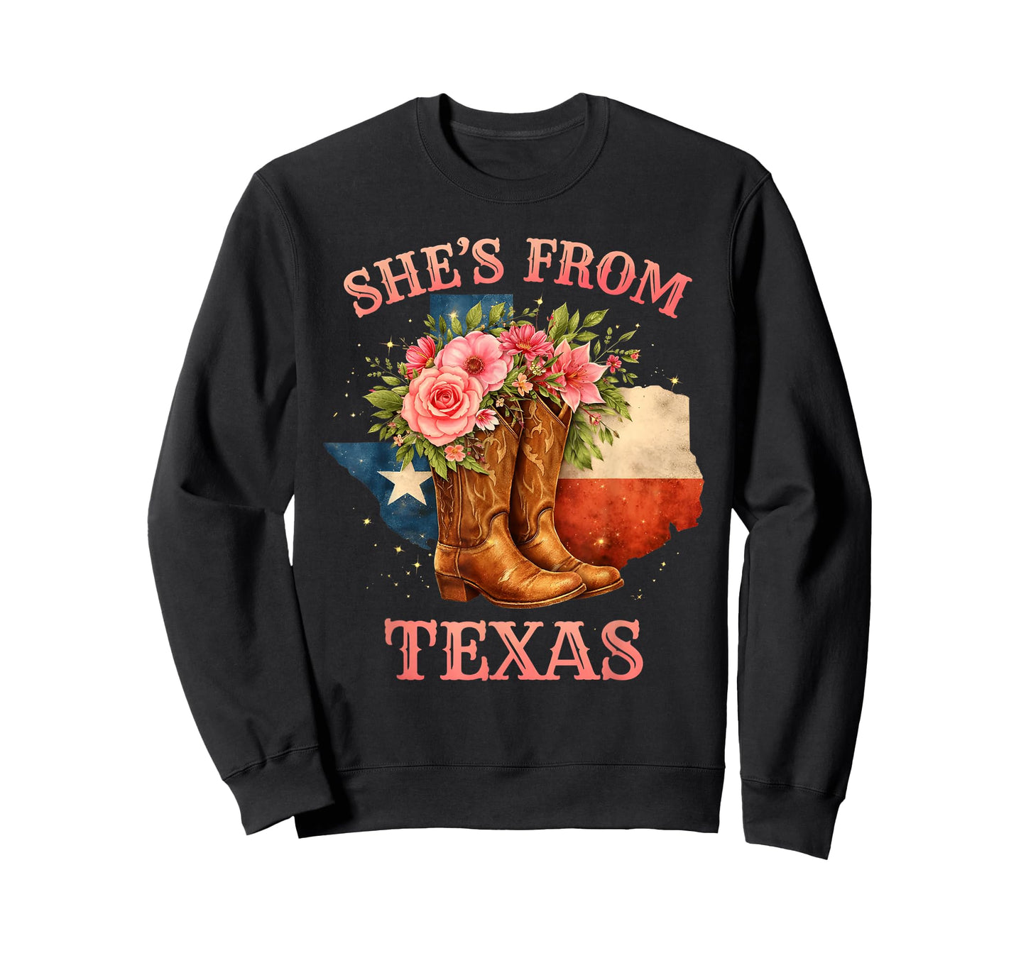 She's from Texas, Cowgirl Boots with Flowers T-Shirt