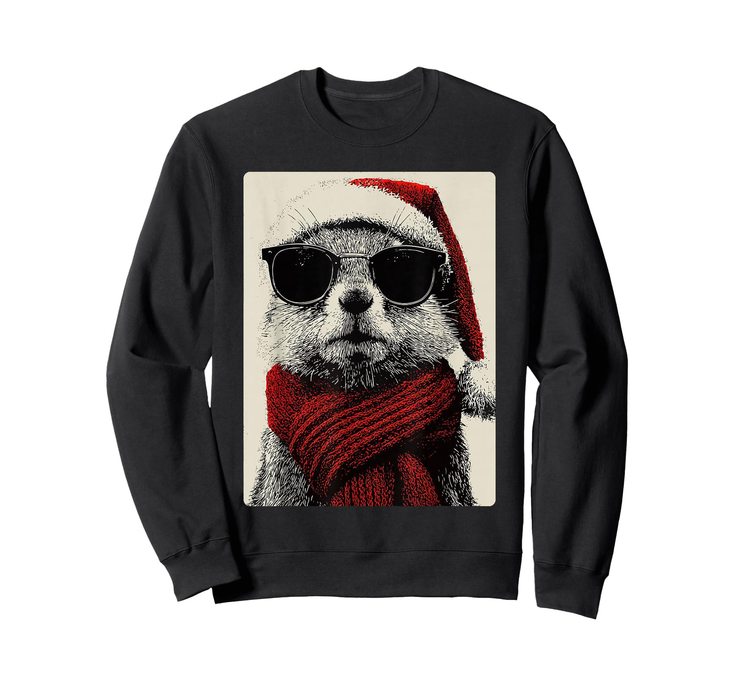 Christmas Squirrel with Sunglasses Santa Hat Funny Animal T-Shirt