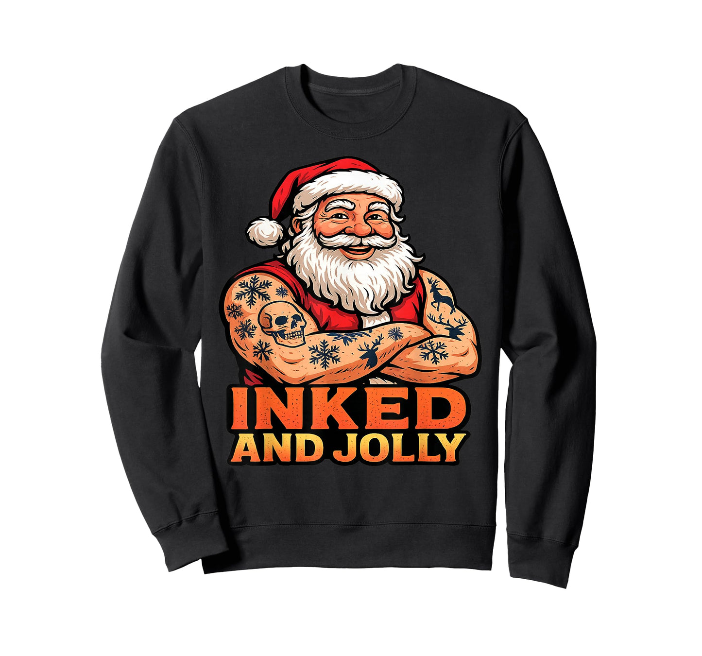 Inked and Jolly Funny Tattooed Santa Christmas Tattoo T-Shirt