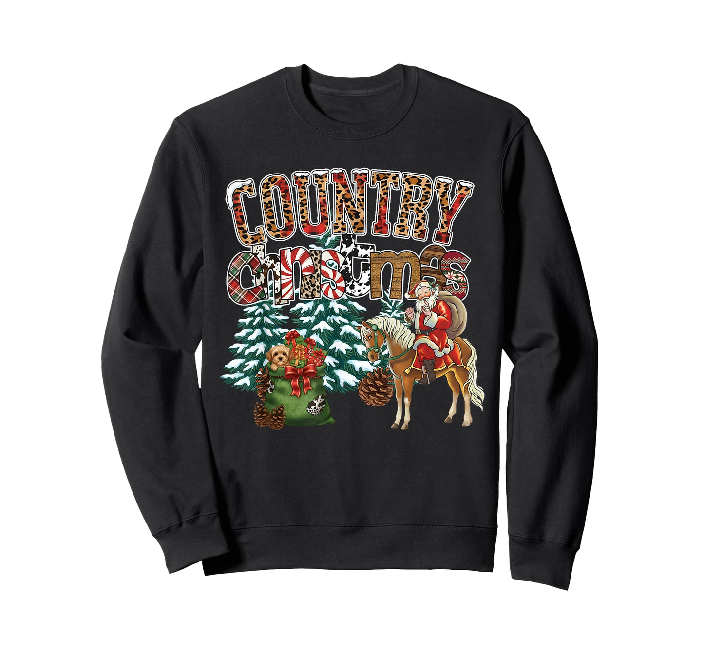 Country Christmas Santa Horse Western Holiday Men Women T-Shirt