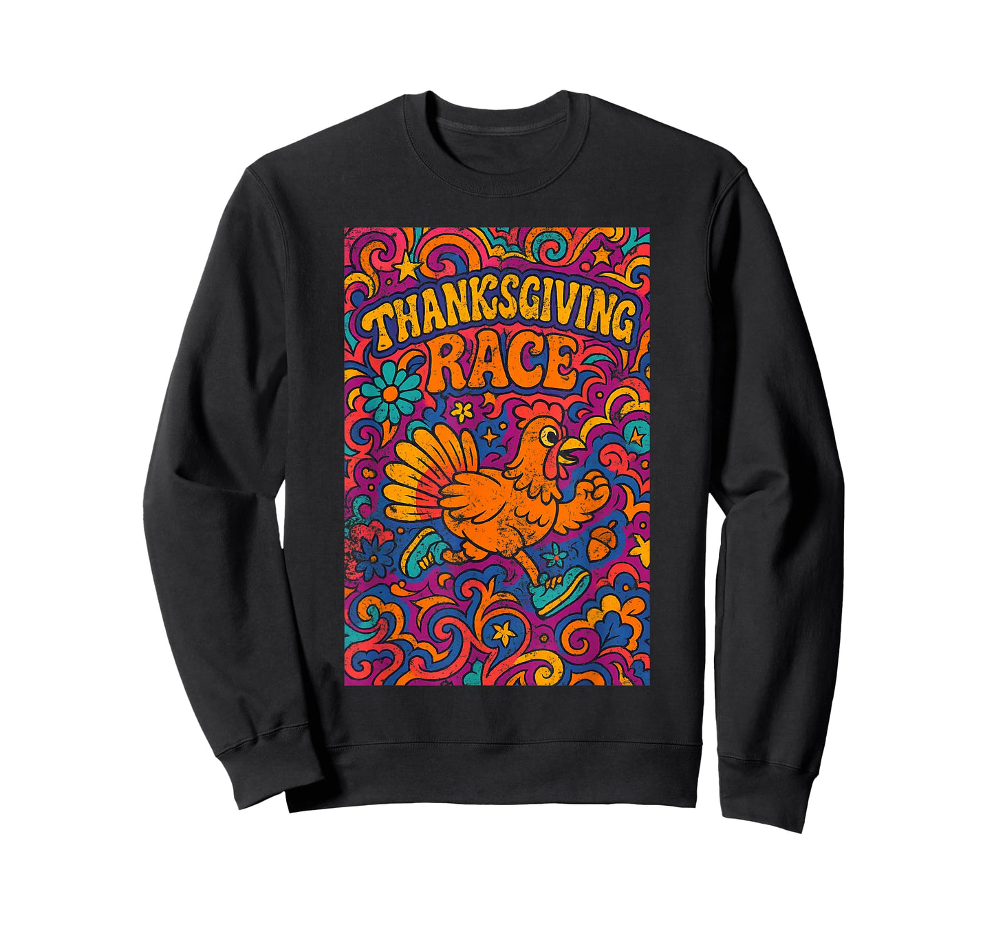 Thanksgiving Day Turkey Trot Cute Retro Psychedelic Style T-Shirt