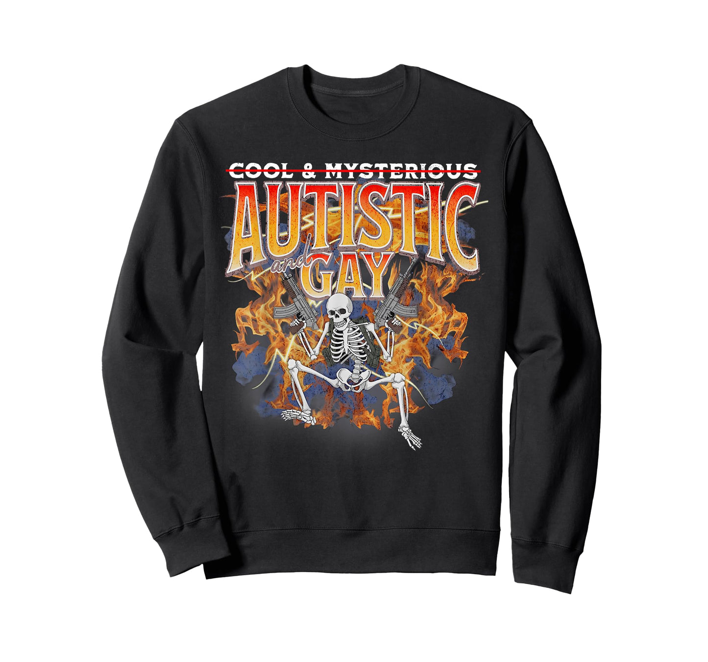 Autistic & Gay Funny Meme Skeleton Fire Autism Awareness T-Shirt