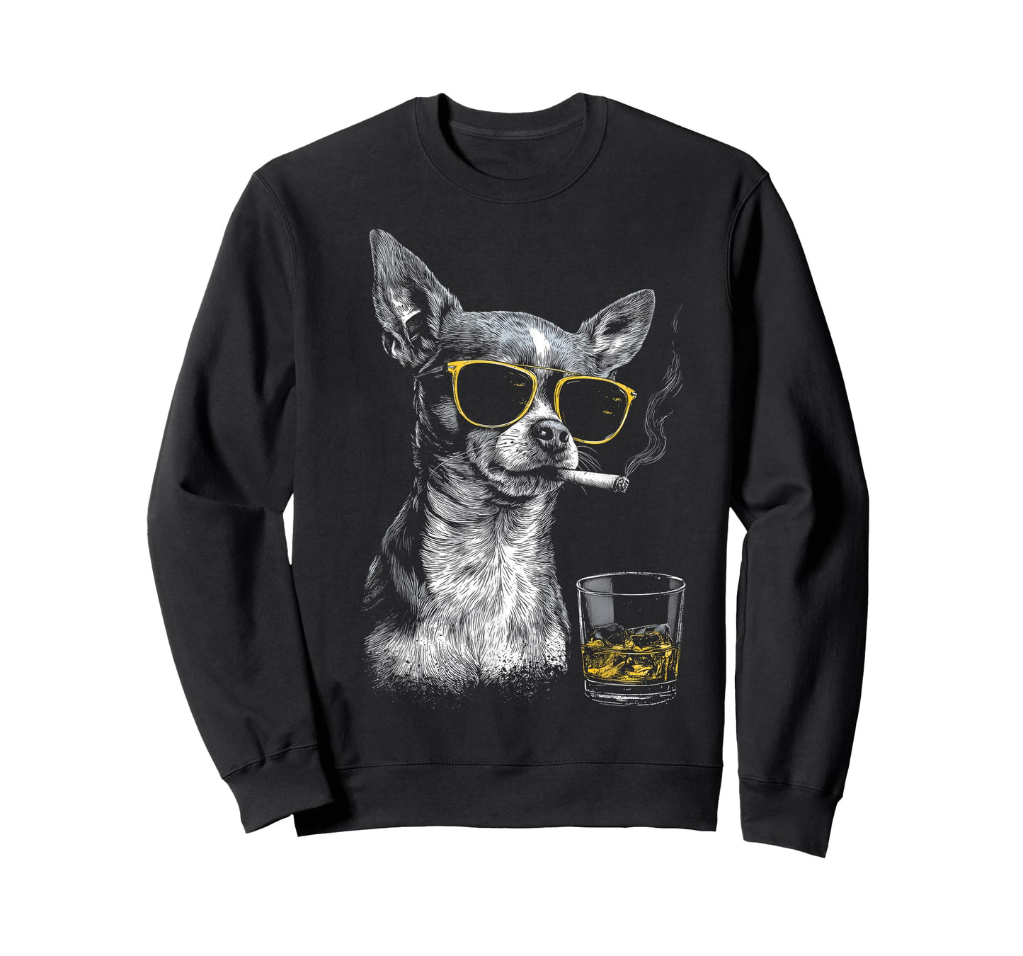 Chihuahua Smoking Cigarette Whisky Lover Funny Dog T-Shirt