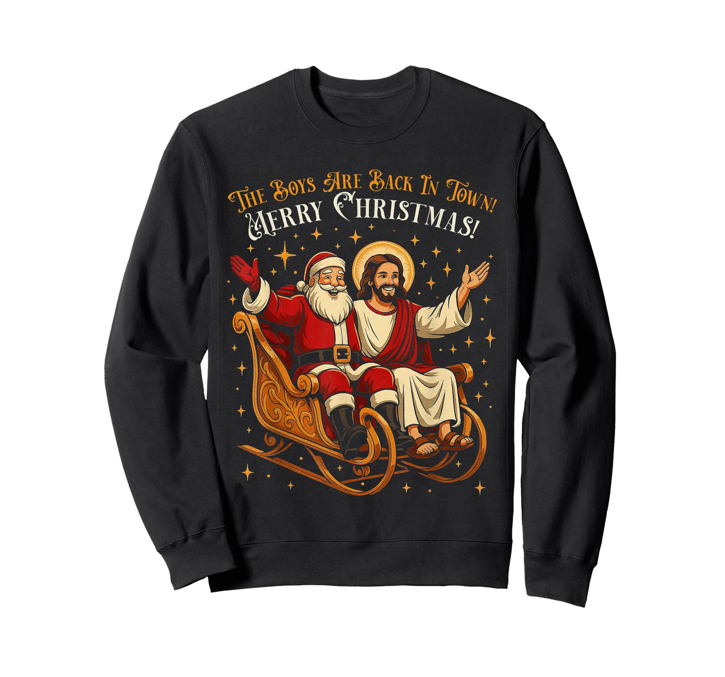 Jesus and Santa The Boys are Back in Town Funny Christmas T-Shirt