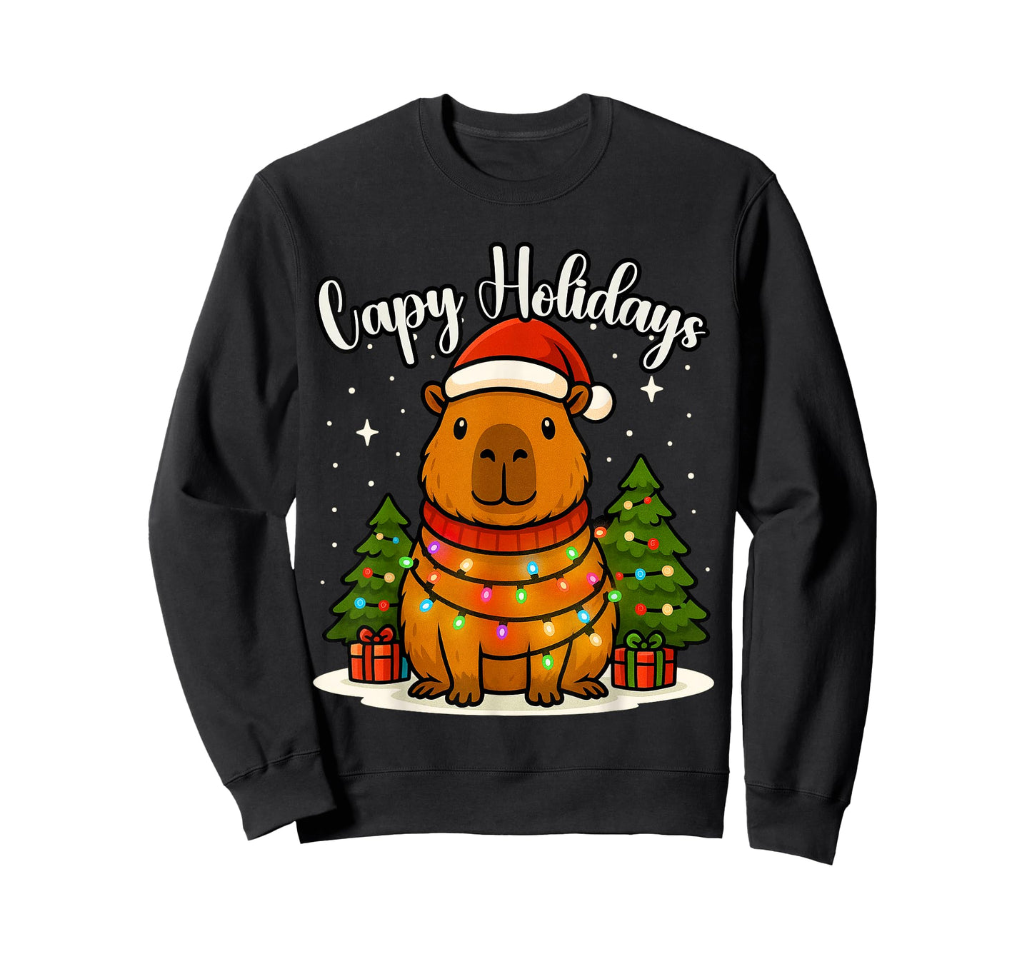 Capy Holidays Capybara Santa Hat Xmas Lights Men Women Kids T-Shirt
