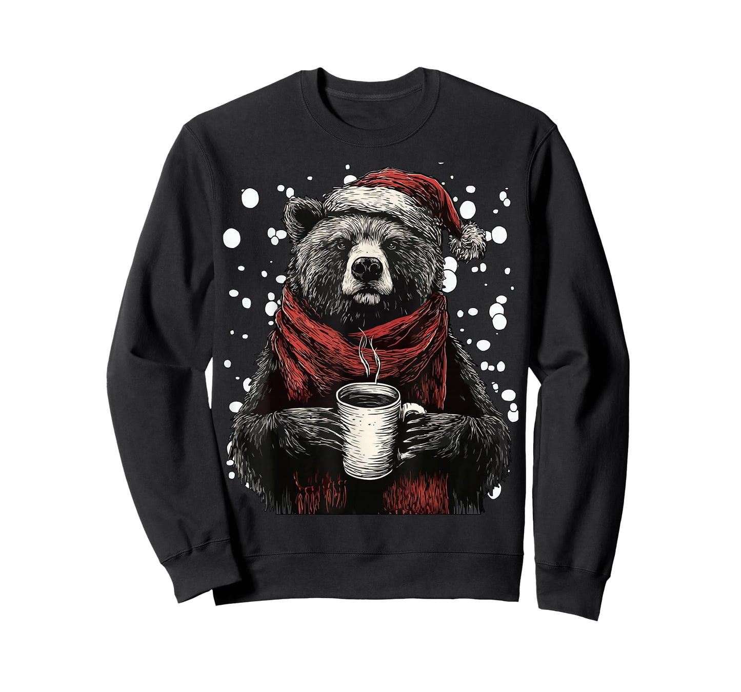 Cute Christmas Bear with Santa Hat Coffee Lover Funny Winter T-Shirt