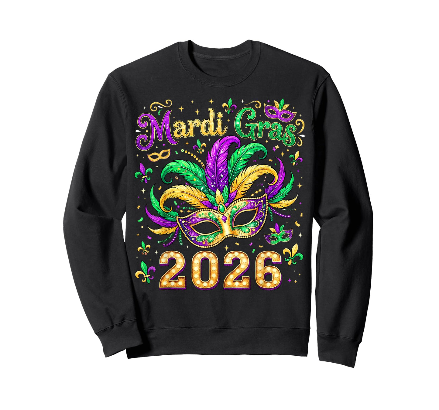 Mardi Gras Mask Parade 2026 New Orleans Men Women Kids T-Shirt