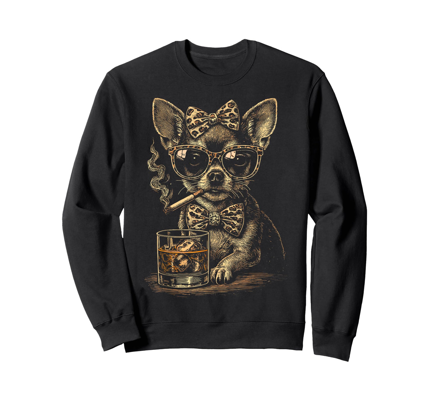 Chihuahua Smoking Cigarette Whisky Lover Funny Chihuahua Dog T-Shirt