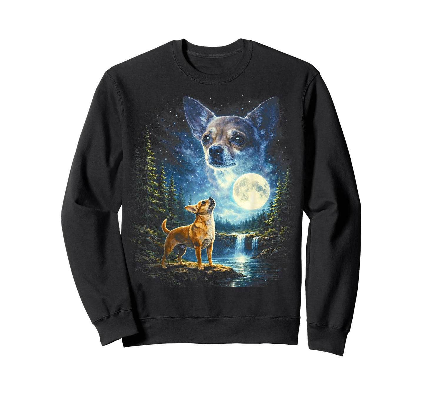 Chihuahua Howling Howl Vintage Funny Dog Moonlit Moon Art T-Shirt