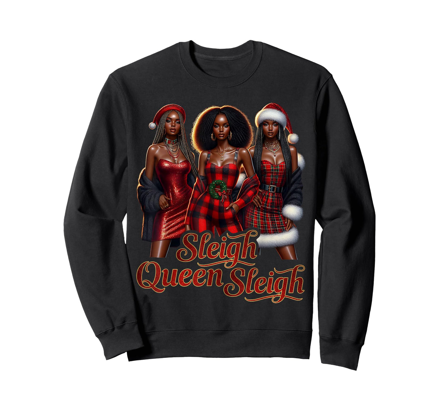 Melanin Afro Queen Claus Santa Black Women Christmas T-Shirt