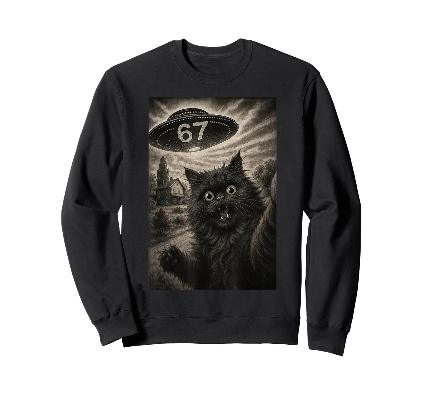 Cat Selfie 67 Meme Six Seven Funny UFO T-Shirt