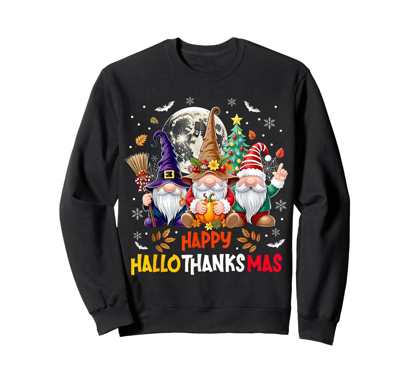 Happy Hallothanksmas Gnomes Lover Halloween Merry Christmas T-Shirt