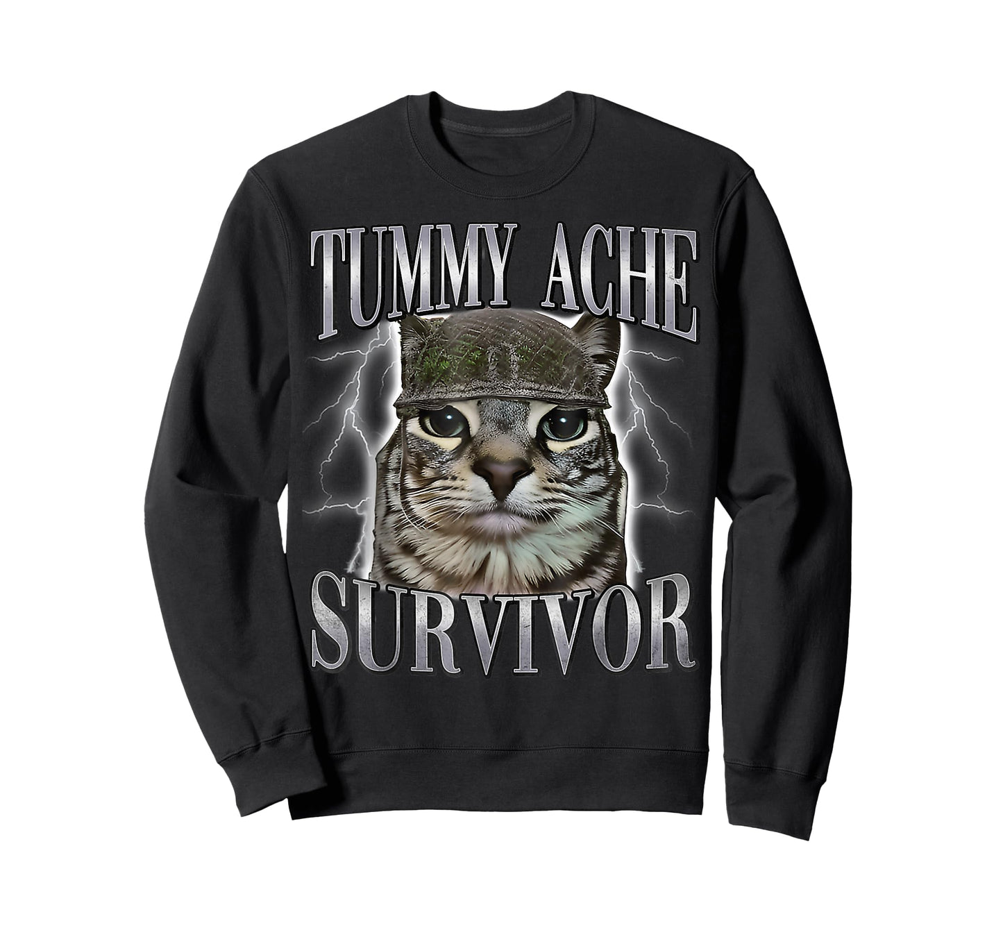 Tummy Ache Survivor Cat Meme Funny Saying Cats Animals Quote T-Shirt