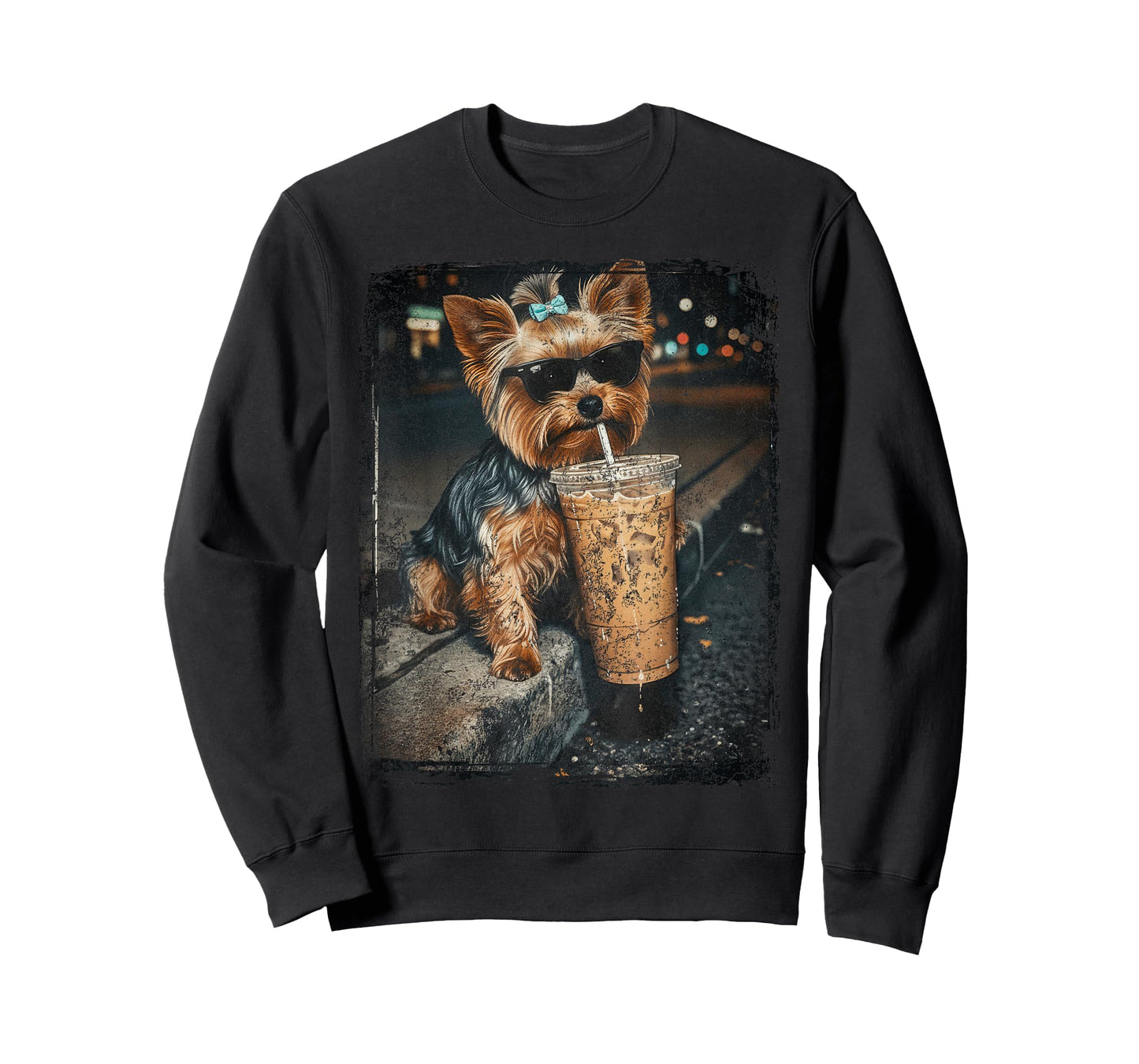 Yorkie Drinking Iced Coffee Funny Yorkshire Terrier Lover T-Shirt