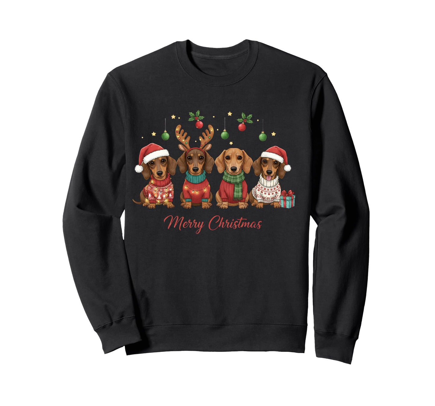 Merry Christmas Santa Reindeer Dachshund Weiner Dogs Xmas Long Sleeve T-Shirt