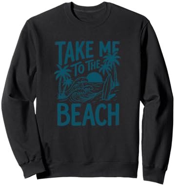 Take Me to The Beach Palm Tree Surf Sunset Retro Vacation Sweatshirt - Sweatshirt | Black