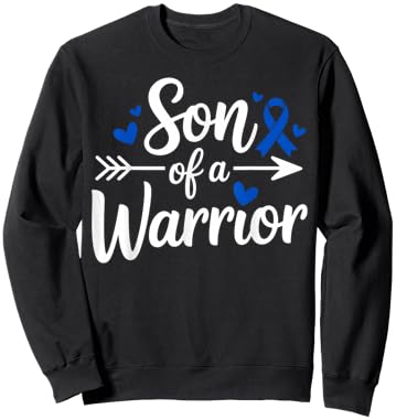 Son of a Warrior Colon Cancer Awareness Blue Ribbon Support Sweatshirt - Sweatshirt | Black