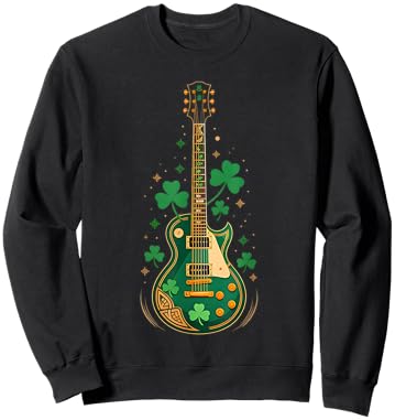 Electric Guitar Shamrock St Patrick's Day Bass Guitarist Sweatshirt - Sweatshirt | Black