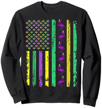 Carnival Mardi Gras USA American Flag Flamingo Parade Outfit Sweatshirt - Sweatshirt | Black