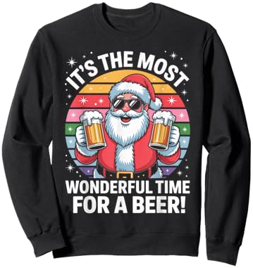 Funny Time for a Beer Santa Christmas Sweatshirt - Sweatshirt | Black