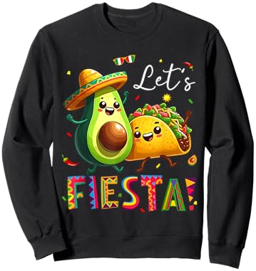 Let’s Fiesta Cinco de Mayo Avocado Tacos Mexican Party Sweatshirt - Sweatshirt | Black