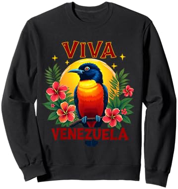 Viva Venezuela Tropical Troupial Hibiscus Venezuelan Turpial Sweatshirt - Sweatshirt | Black