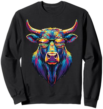 Colorful Buffalo Pop Art Sunglasses Sunset Reflection Animal Sweatshirt - Sweatshirt | Black