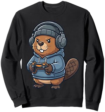 Funny Beaver Gaming Video Games Animal Gamer Kids Sweatshirt - Sweatshirt | Black