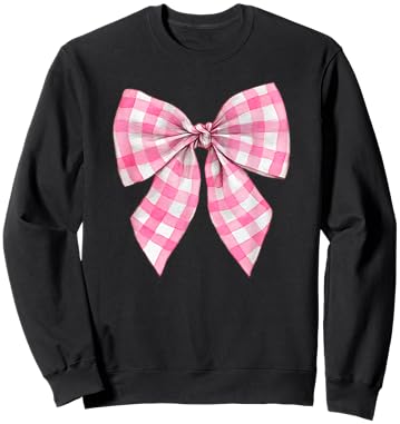 Pink and White Gingham Plaid Coquette Bow Trendy Retro Cute Sweatshirt - Sweatshirt | Black