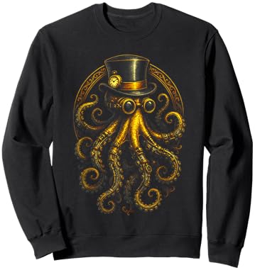 Steampunk Octopus - Retro Funky Gear Art Sweatshirt - Sweatshirt | Black