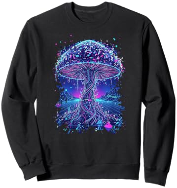 Psychedelic Glitch Mushroom | Cyberpunk Neon Nature Network Sweatshirt - Sweatshirt | Black